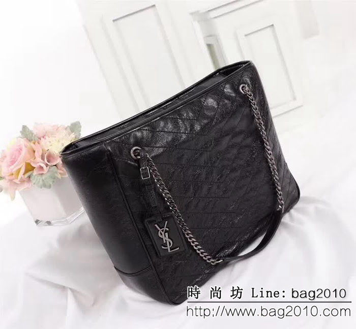 YSL聖羅蘭 新款 原單品質 NIKI大號黑色復古真皮購物袋 504867 YAS1232
